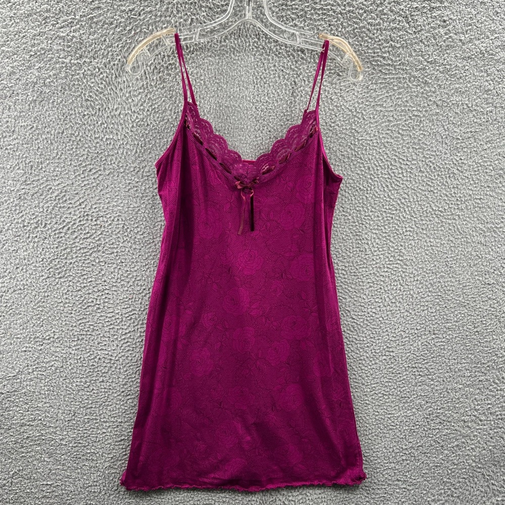 Womens Y2K Cami Top S Purple Coquette Romantic Floral Lace Trim Sleepwear Lounge